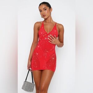 White Fox Boutique Sparkling Baby Diamanté Mini Red Dress